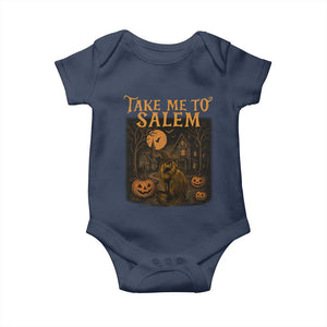 Take Me To Salem Baby Onesie Halloween Witch Salem Trip Black Cat Spooky Season TS11 Navy Print Your Wear