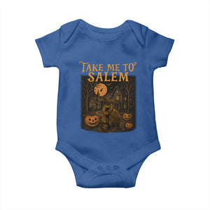 Take Me To Salem Baby Onesie Halloween Witch Salem Trip Black Cat Spooky Season TS11 Royal Blue Print Your Wear