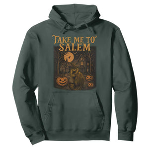 Take Me To Salem Hoodie Halloween Witch Salem Trip Black Cat Spooky Season TS11 Dark Forest Green Print Your Wear