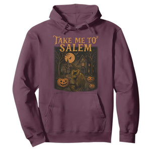 Take Me To Salem Hoodie Halloween Witch Salem Trip Black Cat Spooky Season TS11 Maroon Print Your Wear