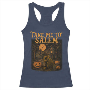 Take Me To Salem Racerback Tank Top Halloween Witch Salem Trip Black Cat Spooky Season TS11 Navy Print Your Wear