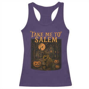 Take Me To Salem Racerback Tank Top Halloween Witch Salem Trip Black Cat Spooky Season TS11 Purple Print Your Wear