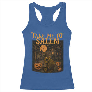 Take Me To Salem Racerback Tank Top Halloween Witch Salem Trip Black Cat Spooky Season TS11 Royal Blue Print Your Wear
