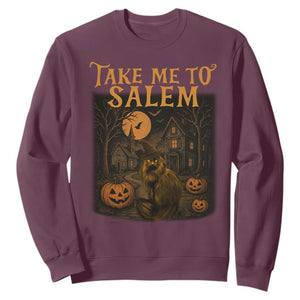 Take Me To Salem Sweatshirt Halloween Witch Salem Trip Black Cat Spooky Season TS11 Maroon Print Your Wear