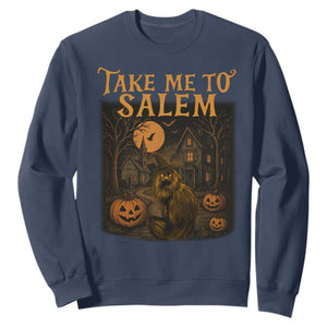 Take Me To Salem Sweatshirt Halloween Witch Salem Trip Black Cat Spooky Season TS11 Navy Print Your Wear