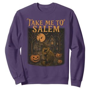 Take Me To Salem Sweatshirt Halloween Witch Salem Trip Black Cat Spooky Season TS11 Purple Print Your Wear