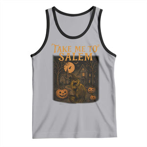 Take Me To Salem Tank Top Halloween Witch Salem Trip Black Cat Spooky Season TS11 Athletic Heather Black Print Your Wear