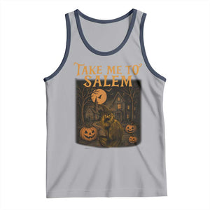 Take Me To Salem Tank Top Halloween Witch Salem Trip Black Cat Spooky Season TS11 Athletic Heather Navy Print Your Wear