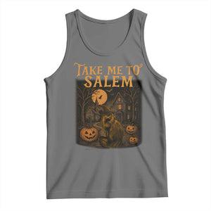 Take Me To Salem Tank Top Halloween Witch Salem Trip Black Cat Spooky Season TS11 Black Heather Print Your Wear