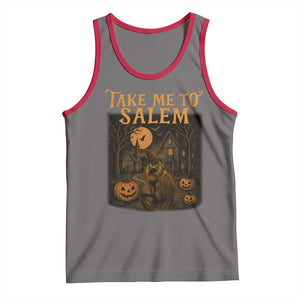 Take Me To Salem Tank Top Halloween Witch Salem Trip Black Cat Spooky Season TS11 Deep Heather Red Print Your Wear