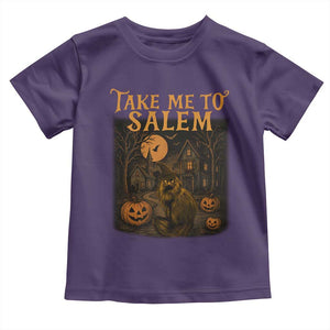 Take Me To Salem Toddler T Shirt Halloween Witch Salem Trip Black Cat Spooky Season TS11 Purple Print Your Wear