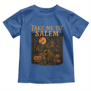 Take Me To Salem Toddler T Shirt Halloween Witch Salem Trip Black Cat Spooky Season TS11 Royal Blue Print Your Wear