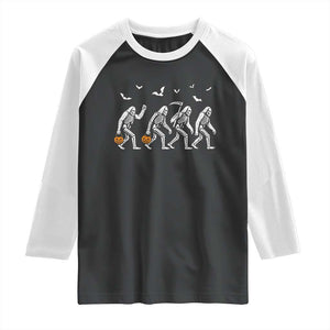 Funny Halloween Bigfoot Raglan Shirt Skeleton Sasquatch Jack O Lantern TS11 Black White Print Your Wear
