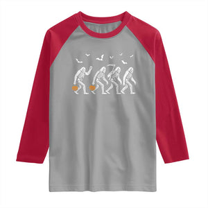 Funny Halloween Bigfoot Raglan Shirt Skeleton Sasquatch Jack O Lantern TS11 Sport Gray Red Print Your Wear