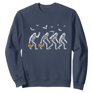 Funny Halloween Bigfoot Sweatshirt Skeleton Sasquatch Jack O Lantern TS11 Navy Print Your Wear