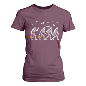 Funny Halloween Bigfoot T Shirt For Women Skeleton Sasquatch Jack O Lantern TS11 Maroon Print Your Wear