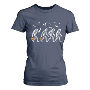 Funny Halloween Bigfoot T Shirt For Women Skeleton Sasquatch Jack O Lantern TS11 Navy Print Your Wear