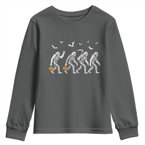 Funny Halloween Bigfoot Youth Sweatshirt Skeleton Sasquatch Jack O Lantern TS11 Dark Heather Print Your Wear