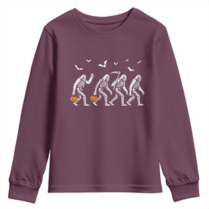 Funny Halloween Bigfoot Youth Sweatshirt Skeleton Sasquatch Jack O Lantern TS11 Maroon Print Your Wear