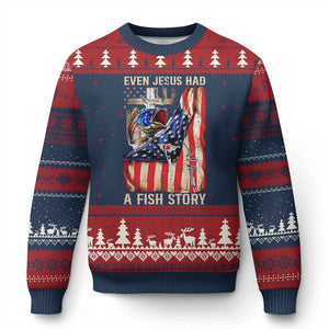Funny Even Jesus Had A Fish Story Ugly Christmas Sweater Fisherman Christian Fishing TS11 Navy Red Print Your Wear