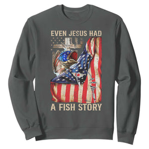 Funny Even Jesus Had A Fish Story Sweatshirt Fisherman Christian Fishing TS11 Dark Heather Print Your Wear