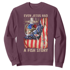 Funny Even Jesus Had A Fish Story Sweatshirt Fisherman Christian Fishing TS11 Maroon Print Your Wear