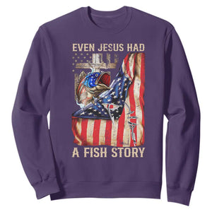 Funny Even Jesus Had A Fish Story Sweatshirt Fisherman Christian Fishing TS11 Purple Print Your Wear