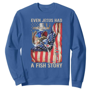 Funny Even Jesus Had A Fish Story Sweatshirt Fisherman Christian Fishing TS11 Royal Blue Print Your Wear