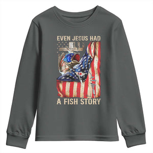 Funny Even Jesus Had A Fish Story Youth Sweatshirt Fisherman Christian Fishing TS11 Dark Heather Print Your Wear