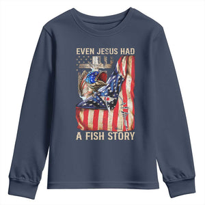 Funny Even Jesus Had A Fish Story Youth Sweatshirt Fisherman Christian Fishing TS11 Navy Print Your Wear