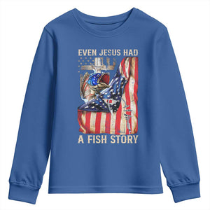 Funny Even Jesus Had A Fish Story Youth Sweatshirt Fisherman Christian Fishing TS11 Royal Blue Print Your Wear