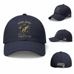 Even Jesus Had A Fish Story Baseball Cap Funny Fishermen Christian Cross TS11 Baseball Cap Universal Fit Navy Print Your Wear