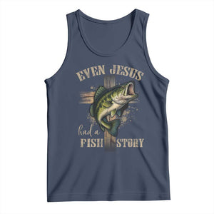 Even Jesus Had A Fish Story Tank Top Funny Fishermen Christian Cross TS11 Navy Print Your Wear
