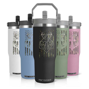 Faith Fishing Hunting Camo US Flag Cross With Hook Christian Flip Straw Tumbler TS11 Print Your Wear