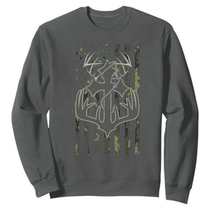 Faith Fishing Hunting Camo US Flag Cross With Hook Christian Sweatshirt TS11 Dark Heather Print Your Wear