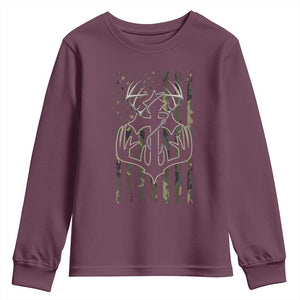 Faith Fishing Hunting Camo US Flag Cross With Hook Christian Youth Sweatshirt TS11 Maroon Print Your Wear
