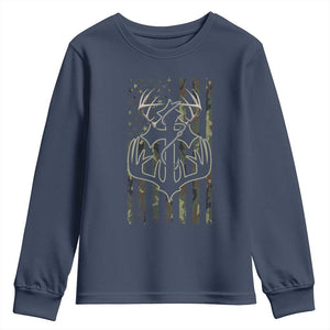 Faith Fishing Hunting Camo US Flag Cross With Hook Christian Youth Sweatshirt TS11 Navy Print Your Wear