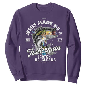 Jesus Made Me A Fisherman I Catch He Cleans Sweatshirt Christian Fisher TS11 Purple Print Your Wear