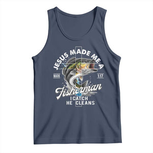 Jesus Made Me A Fisherman I Catch He Cleans Tank Top Christian Fisher TS11 Navy Print Your Wear