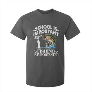 Funny School Is Important But Fishing Is Importanter T Shirt For Kid Fishing Lover TS11 Dark Heather Print Your Wear