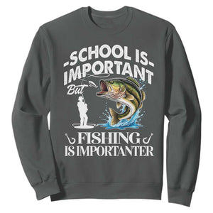 Funny School Is Important But Fishing Is Importanter Sweatshirt Fishing Lover TS11 Dark Heather Print Your Wear