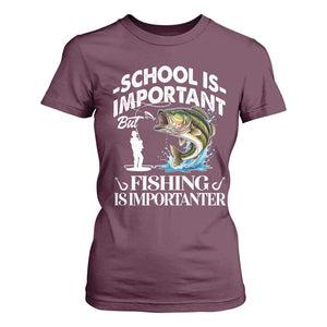 Funny School Is Important But Fishing Is Importanter T Shirt For Women Fishing Lover TS11 Maroon Print Your Wear