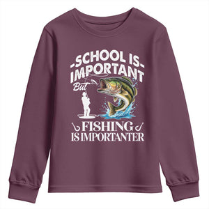 Funny School Is Important But Fishing Is Importanter Youth Sweatshirt Fishing Lover TS11 Maroon Print Your Wear