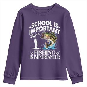 Funny School Is Important But Fishing Is Importanter Youth Sweatshirt Fishing Lover TS11 Purple Print Your Wear