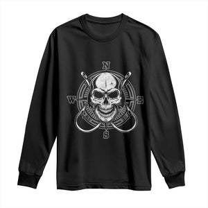 Funny Fishing Lover Long Sleeve Shirt Pirate Skull Fishing Hook Compass TS11 Black Print Your Wear