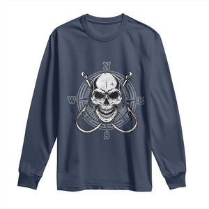 Funny Fishing Lover Long Sleeve Shirt Pirate Skull Fishing Hook Compass TS11 Navy Print Your Wear