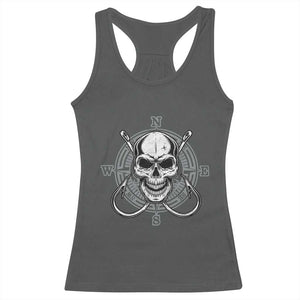 Funny Fishing Lover Racerback Tank Top Pirate Skull Fishing Hook Compass TS11 Dark Heather Print Your Wear