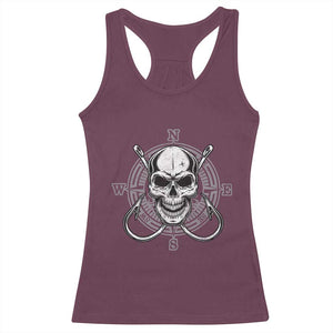 Funny Fishing Lover Racerback Tank Top Pirate Skull Fishing Hook Compass - Print Your Wear