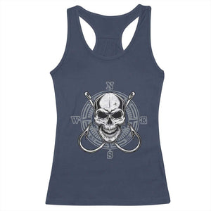 Funny Fishing Lover Racerback Tank Top Pirate Skull Fishing Hook Compass TS11 Navy Print Your Wear