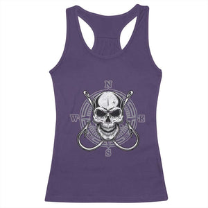 Funny Fishing Lover Racerback Tank Top Pirate Skull Fishing Hook Compass - Print Your Wear